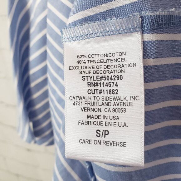 Pleione Off The Shoulder Blue White Striped Top Size S Flutter Bell Sleeve NEW - Picture 8 of 8